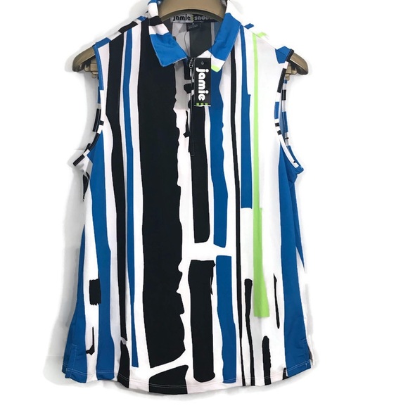 jamie sadock Tops - Jamie Sadock Striped Sleeveless 3/4 Zipper Top